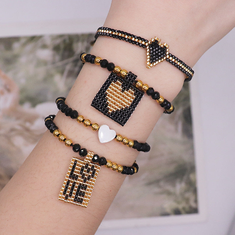 Cross Border For Miyuki Bracelet Suit Ethnic Style Heart Tag Crystal Bracelet