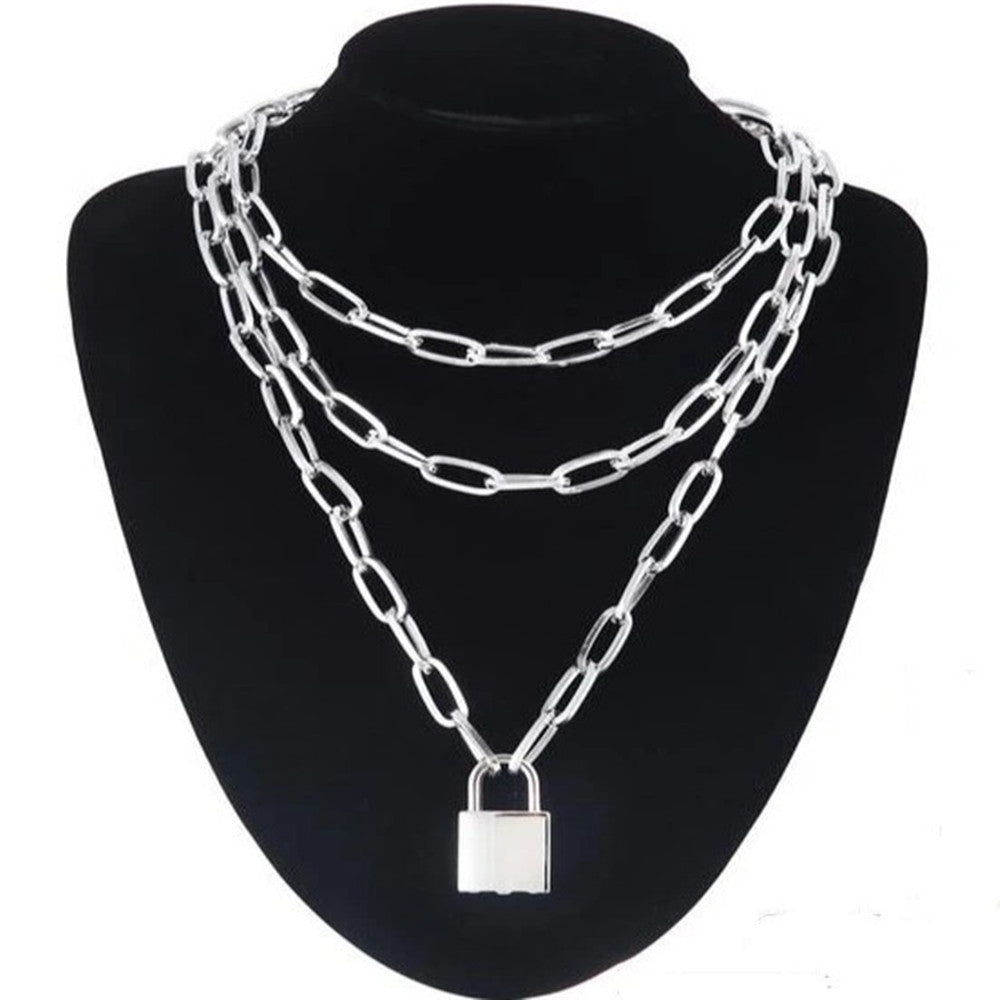 Multi-layer Metal Chain Can  Peach Heart Lock Necklaces