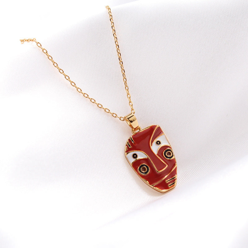 Women's 18K Gilded Face Color Enamel Necklace