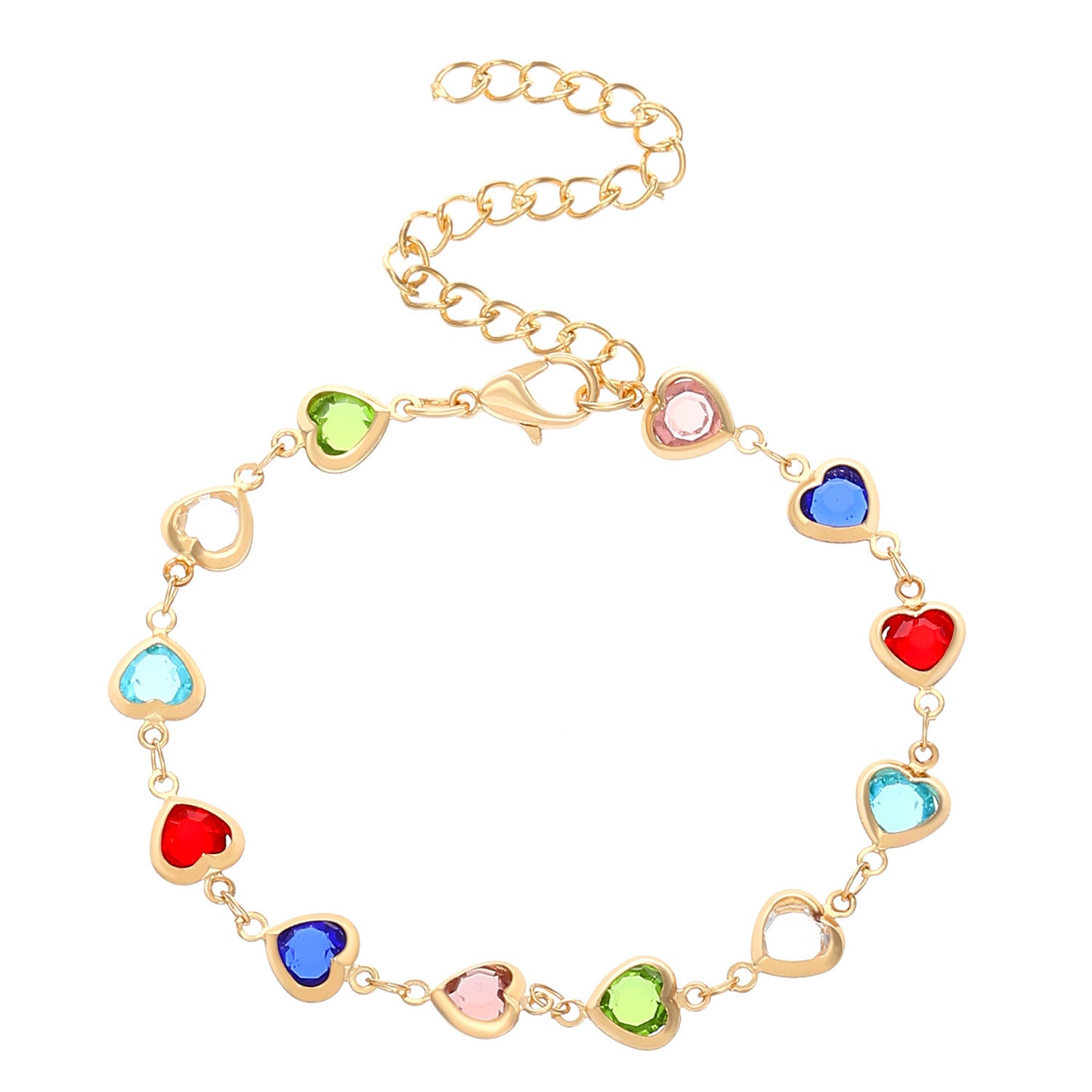 Colored Loving Heart Zircon Bracelet