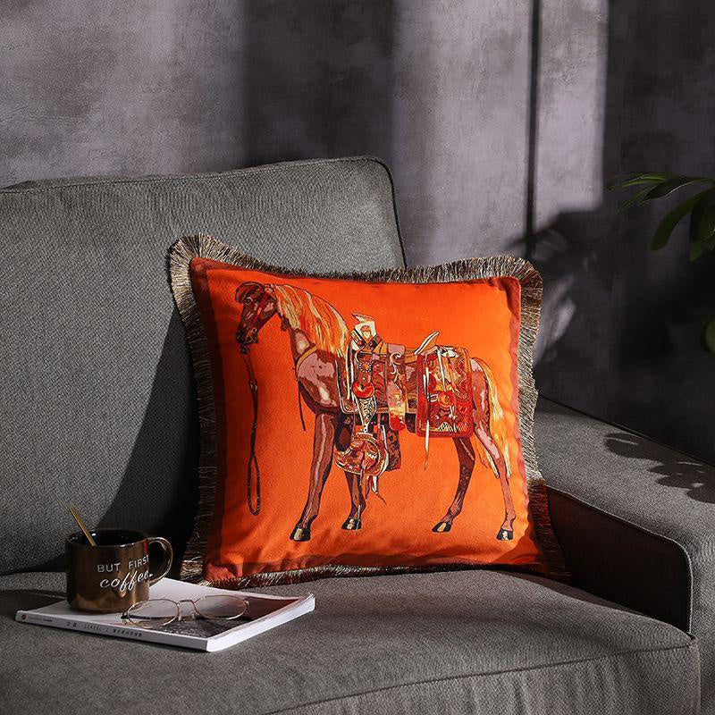 Double-sided Printed Fringe Pillow Sofa Cushion