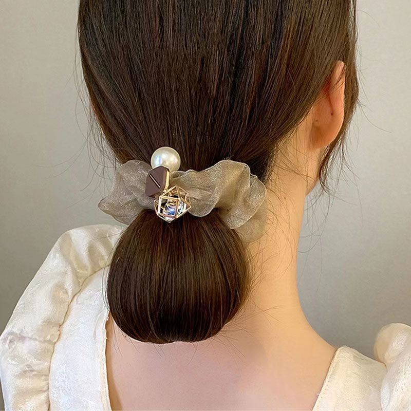 Light Luxury Pearl Organza Highly Elastic Hair Scrunchie