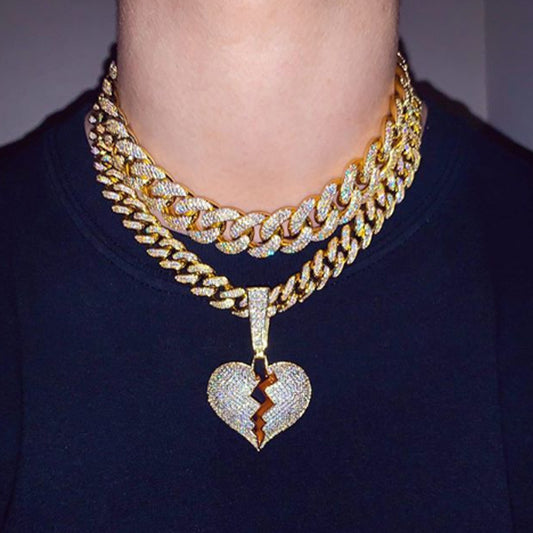 Broken Heart-shaped Hip-hop Cuban Necklace