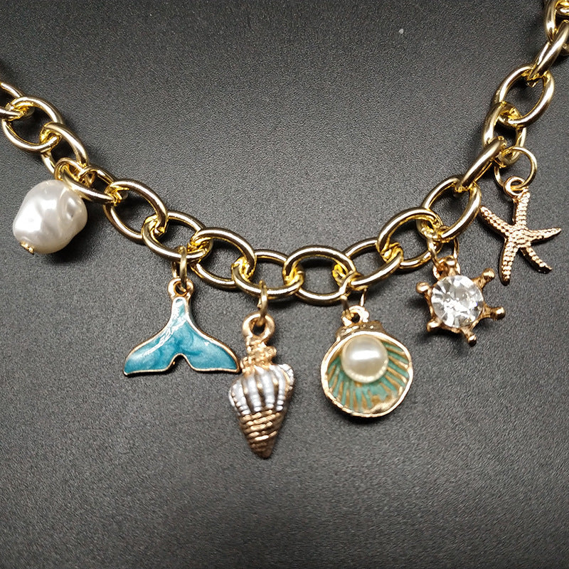 Ocean Fan Shellfish Starfish Pearl Fishtail Charm Bracelet