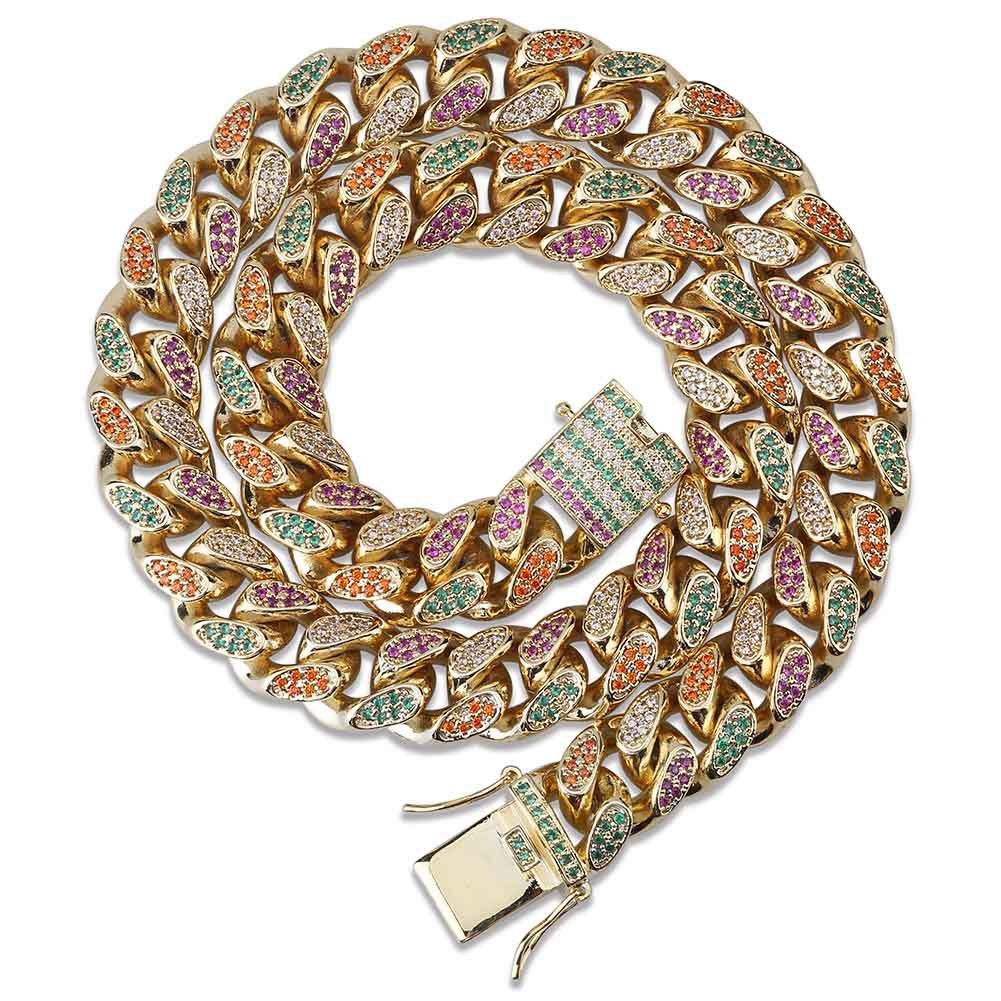 14mm Rainbow Cuban Link Fashion Jewelry Necklace