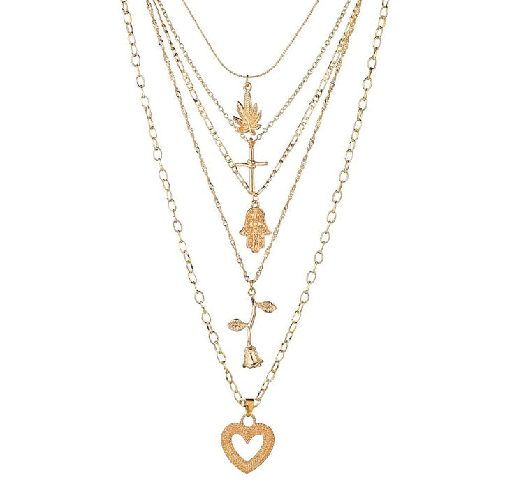 Cross palm rose love long pendant necklace