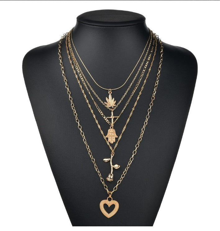 Cross palm rose love long pendant necklace