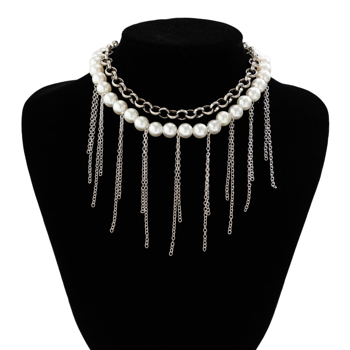 Pearl Tassel Fun Design Double-layer Retro Necklace