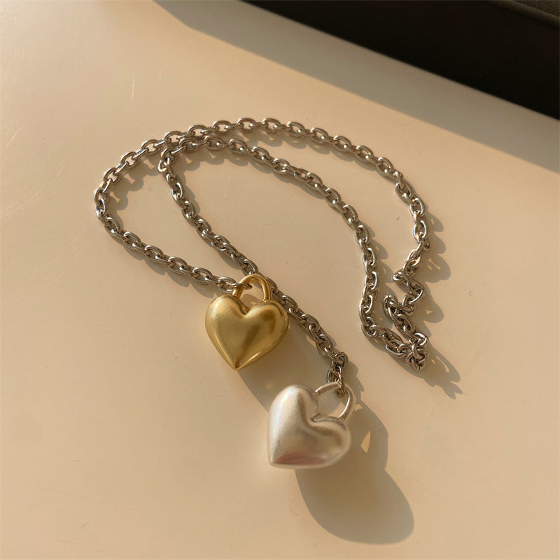 Thick Chain Long Love Heart Necklace