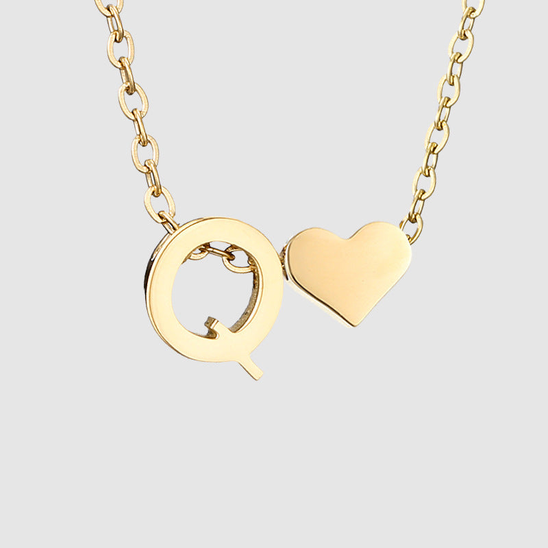 Simple Heart-shaped Letter Pendant Women's Gold-plated Necklace Clavicle Chain