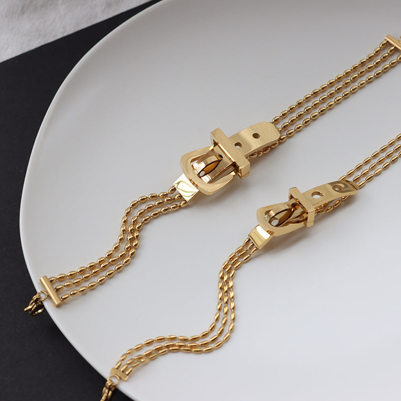 Stainless Steel Belt Shape Strap Charm Gold Bangle