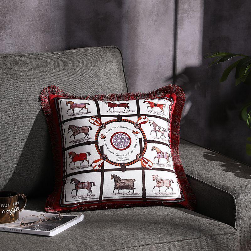 Double-sided Printed Fringe Pillow Sofa Cushion