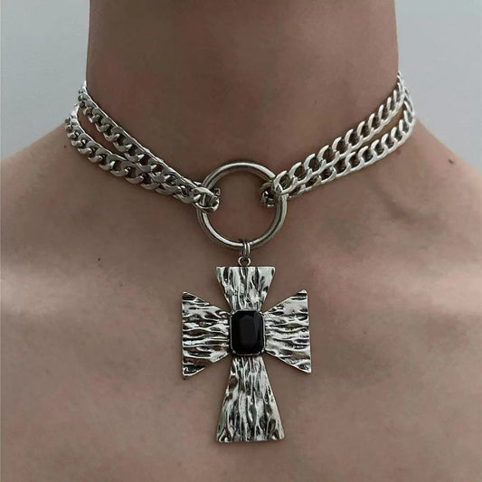 Chained Leather Collar With Rivets