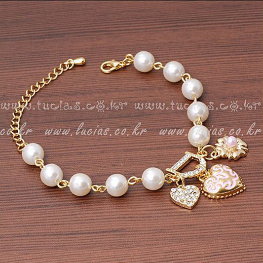 Korean   Heart Flower Bracelet   Diamond D Letter Pearl Bracelet