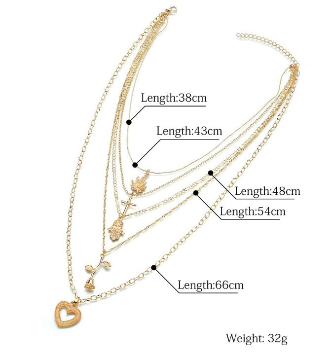 Cross palm rose love long pendant necklace