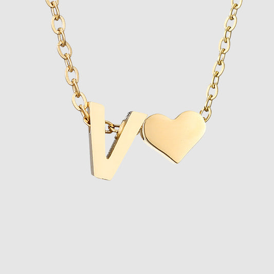 Simple Heart-shaped Letter Pendant Women's Gold-plated Necklace Clavicle Chain