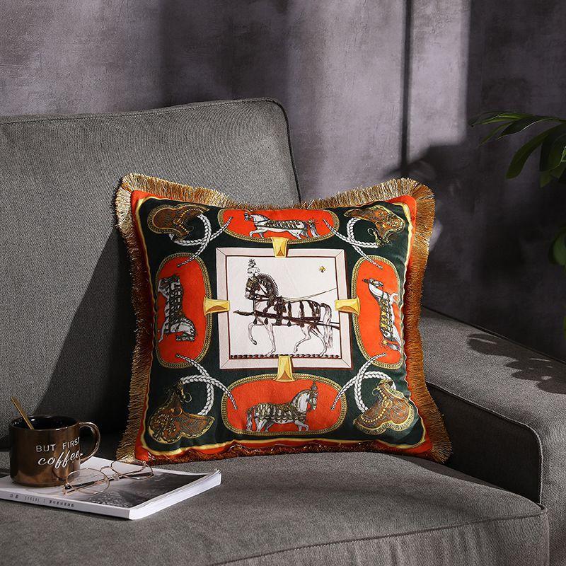 Double-sided Printed Fringe Pillow Sofa Cushion