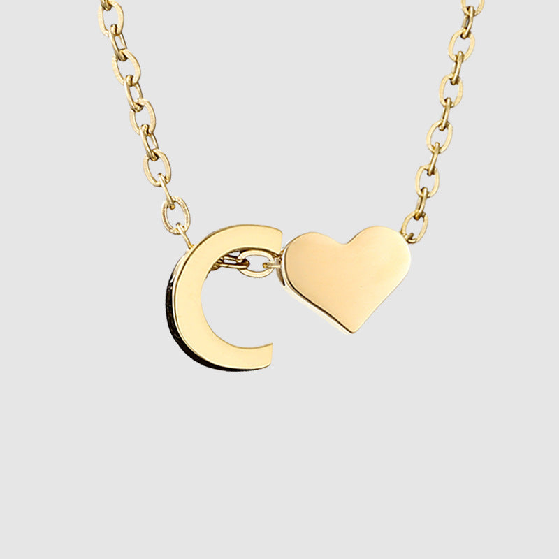 Simple Heart-shaped Letter Pendant Women's Gold-plated Necklace Clavicle Chain