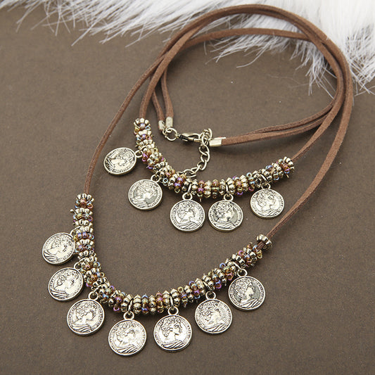 Double Layer Wax Rope Alloy Necklace