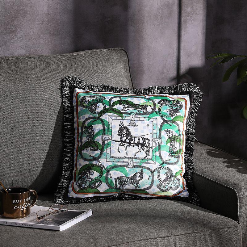 Double-sided Printed Fringe Pillow Sofa Cushion