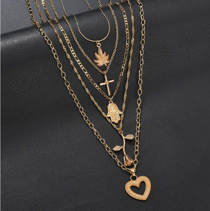 Cross palm rose love long pendant necklace