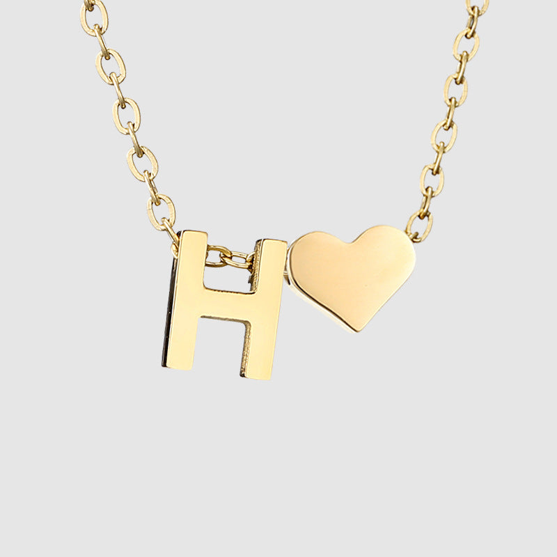 Simple Heart-shaped Letter Pendant Women's Gold-plated Necklace Clavicle Chain