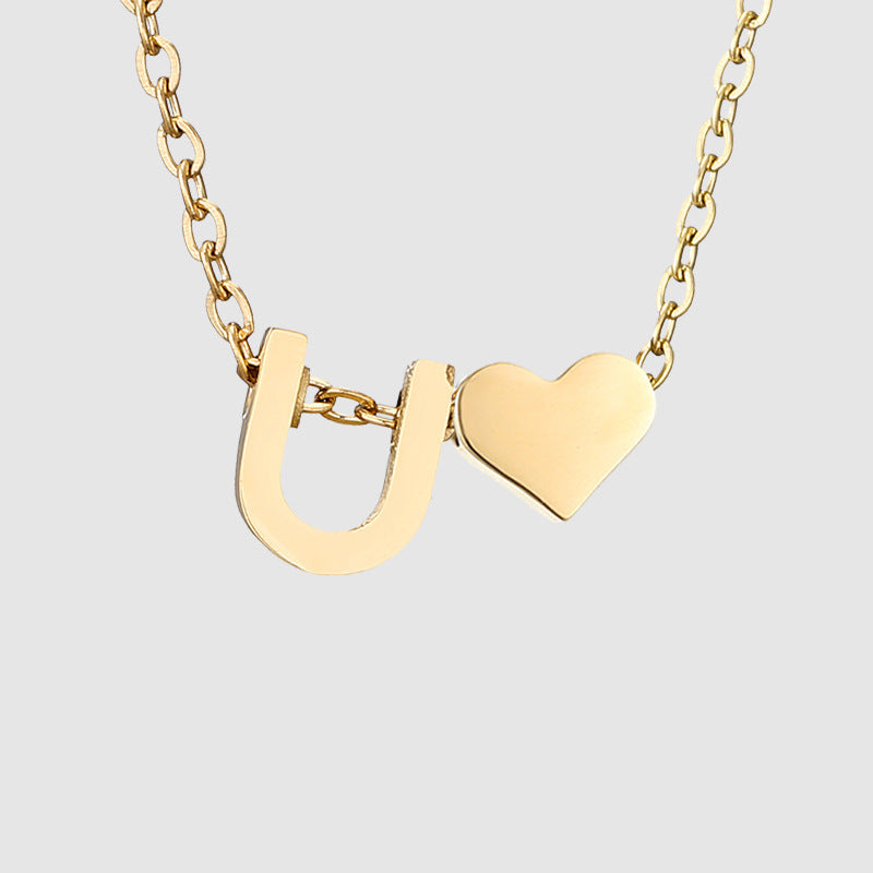 Simple Heart-shaped Letter Pendant Women's Gold-plated Necklace Clavicle Chain