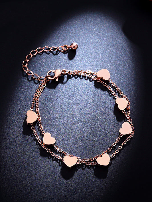 Titanium Steel Love Student Cute Girl Double Heart-shaped Bracelet Women