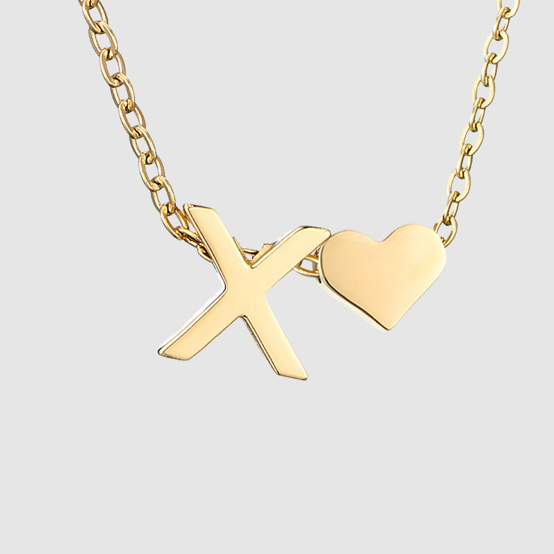 Simple Heart-shaped Letter Pendant Women's Gold-plated Necklace Clavicle Chain