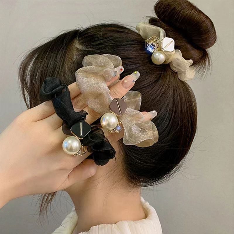 Light Luxury Pearl Organza Highly Elastic Hair Scrunchie