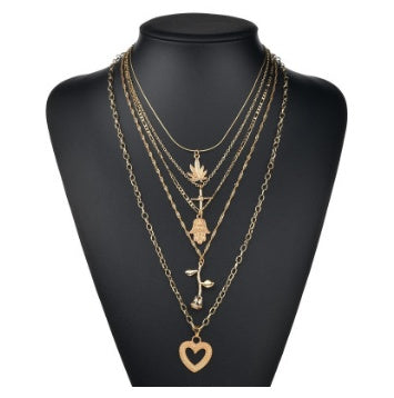 Cross palm rose love long pendant necklace