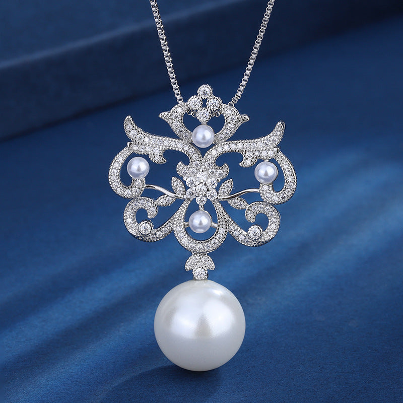 Pearl Diamond Pendant Necklace