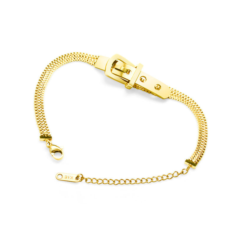 Stainless Steel Belt Shape Strap Charm Gold Bangle