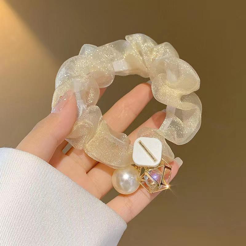 Light Luxury Pearl Organza Highly Elastic Hair Scrunchie