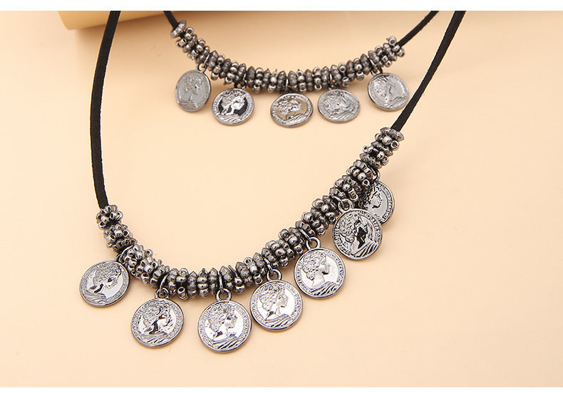 Double Layer Wax Rope Alloy Necklace