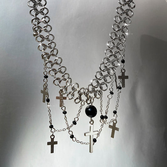 Dark Punk Metal Chain Tassel Necklace