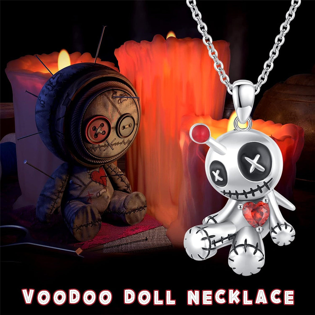 Cartoon Red Heart Voodoo Doll Necklace