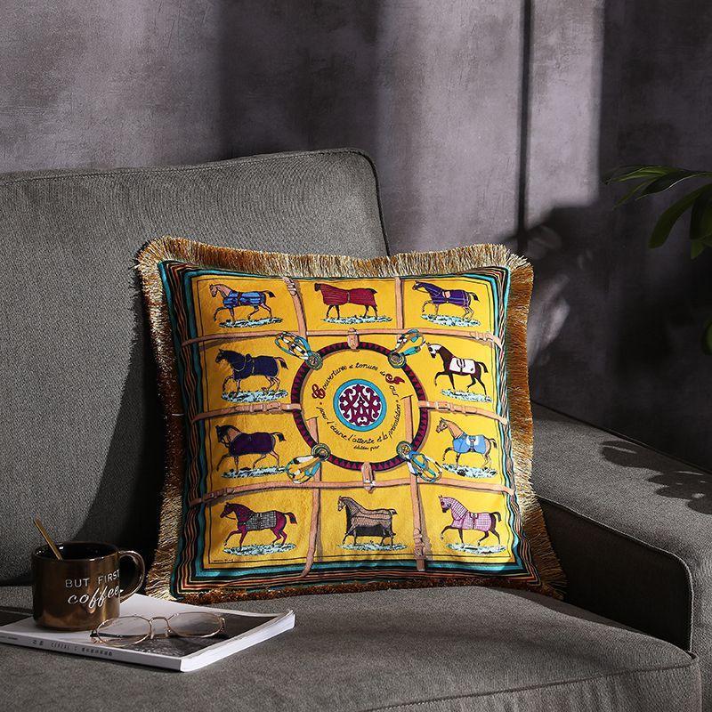 Double-sided Printed Fringe Pillow Sofa Cushion