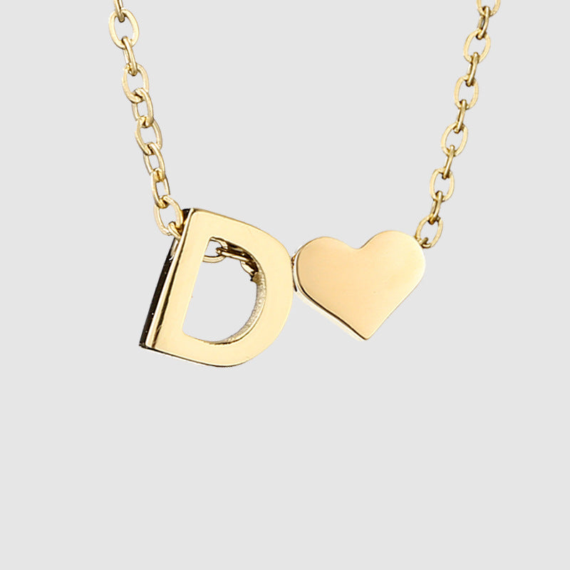 Simple Heart-shaped Letter Pendant Women's Gold-plated Necklace Clavicle Chain