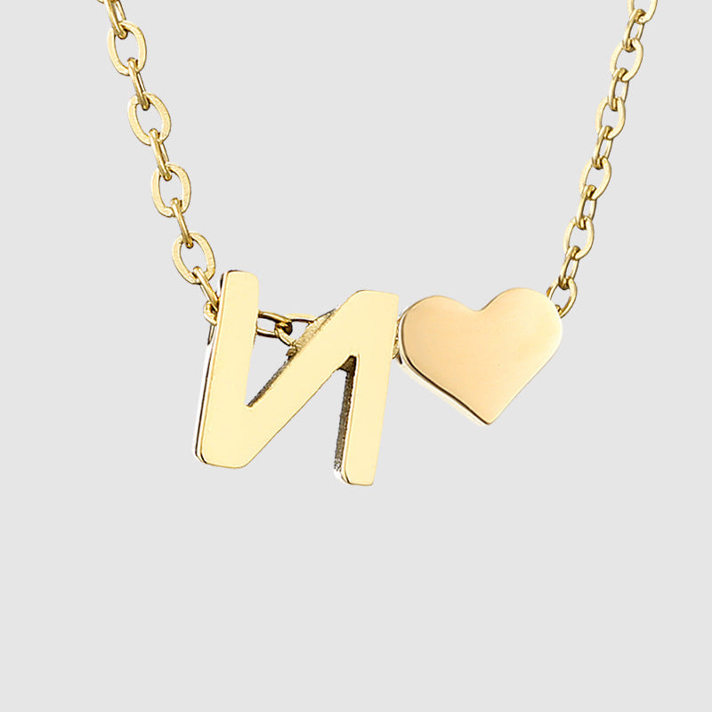 Simple Heart-shaped Letter Pendant Women's Gold-plated Necklace Clavicle Chain