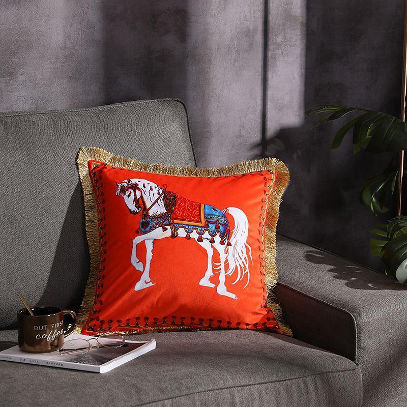 Double-sided Printed Fringe Pillow Sofa Cushion