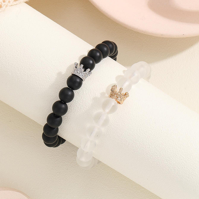 2pcs Handmade Crown Beaded Charms Bracelet Luminous Heart Glow In The Dark Couple Bracelet