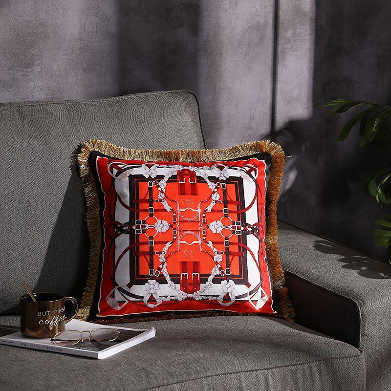 Double-sided Printed Fringe Pillow Sofa Cushion