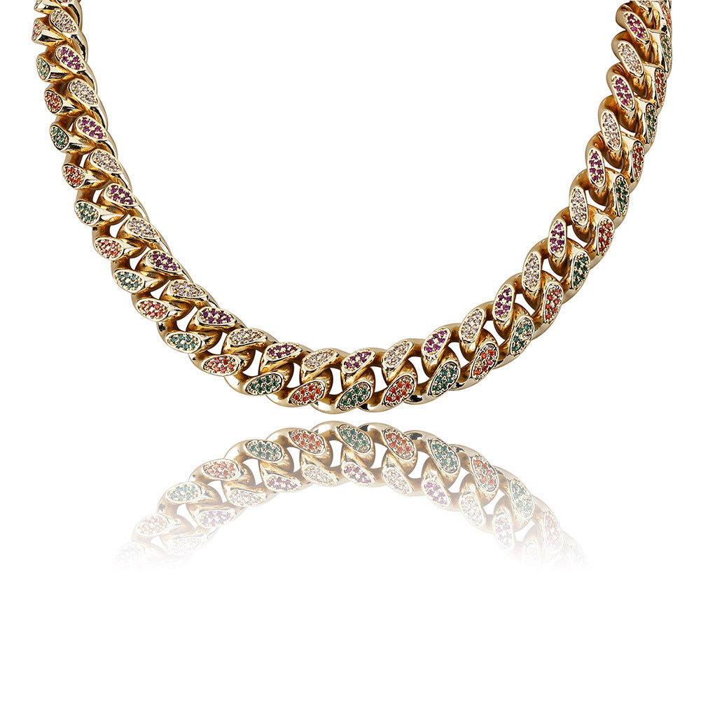 14mm Rainbow Cuban Link Fashion Jewelry Necklace