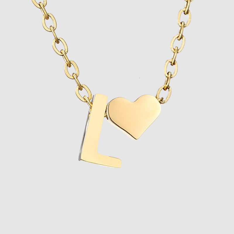 Simple Heart-shaped Letter Pendant Women's Gold-plated Necklace Clavicle Chain