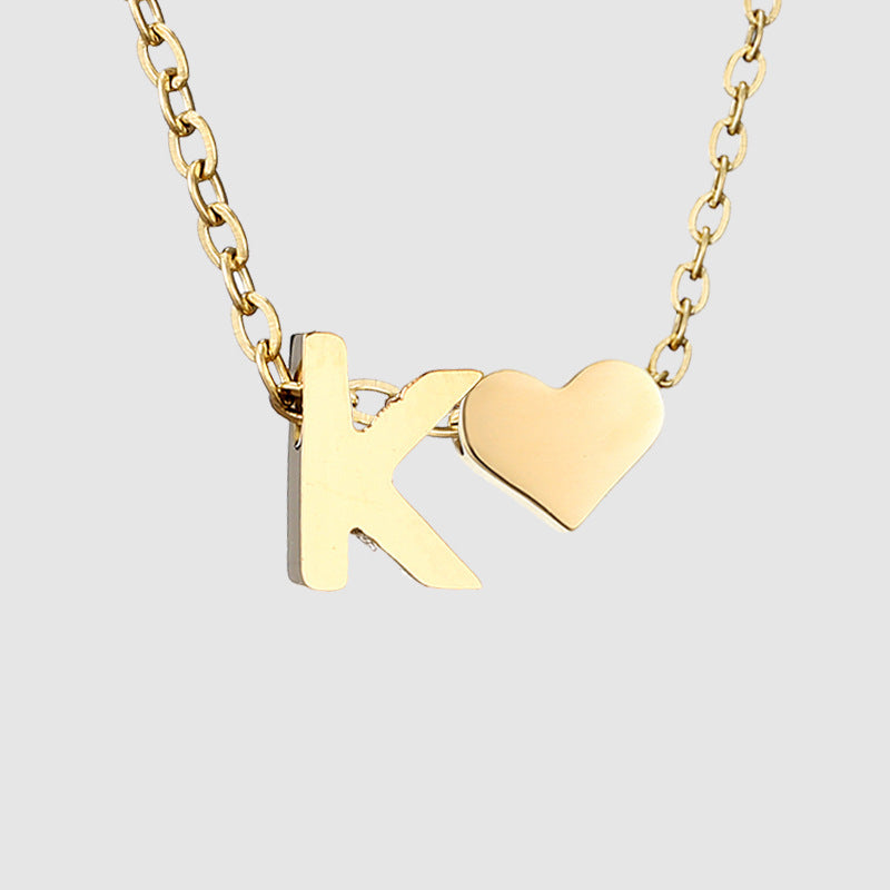 Simple Heart-shaped Letter Pendant Women's Gold-plated Necklace Clavicle Chain