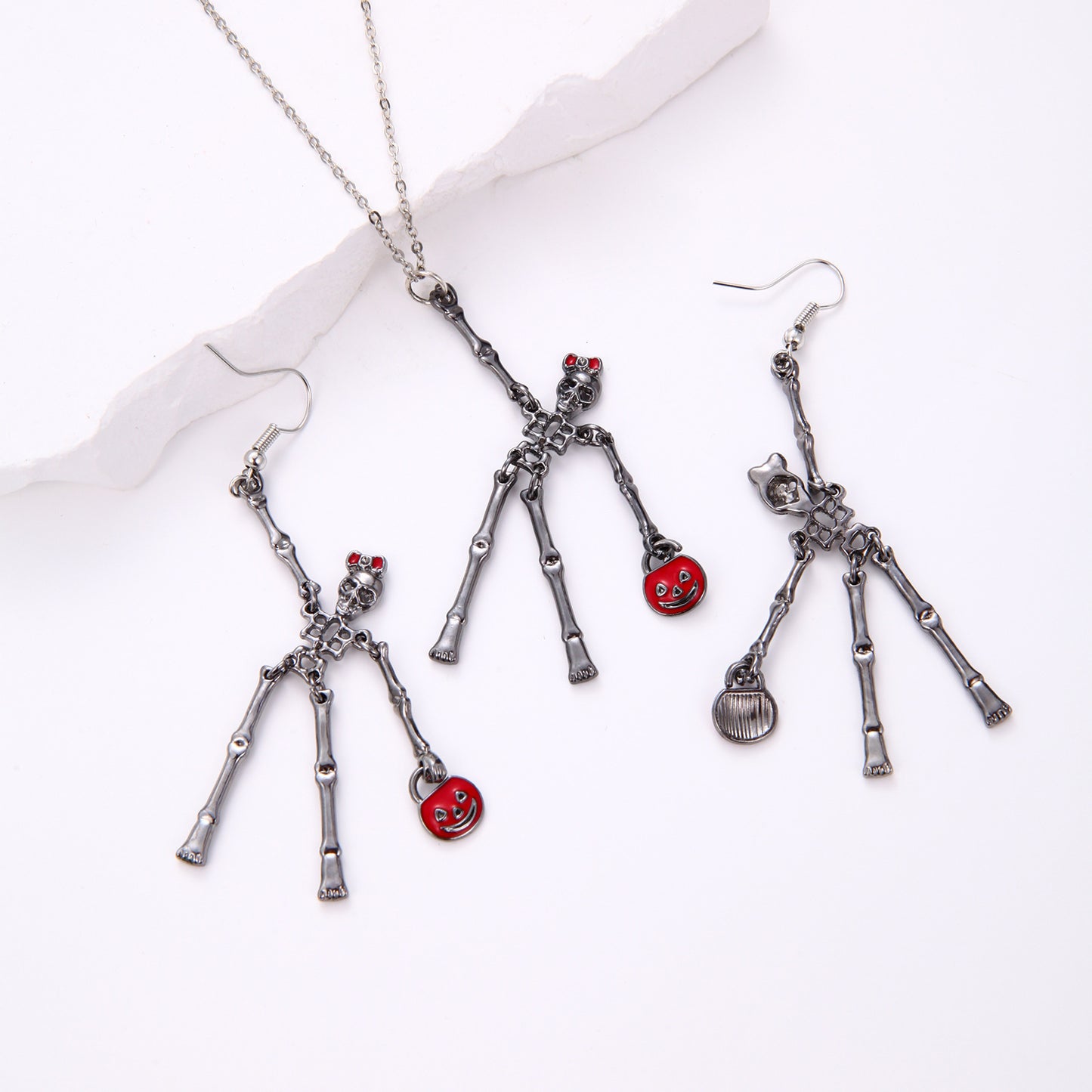 3pcs Skeleton Earrings And Necklace Set Creative