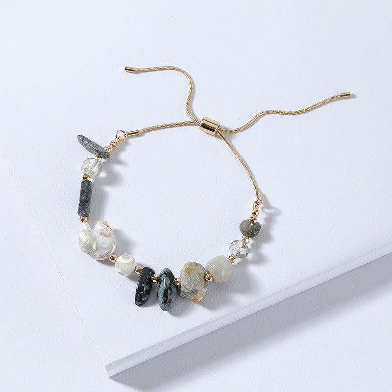 Pearl Stone Snake Chain Pulling Rope Bracelet