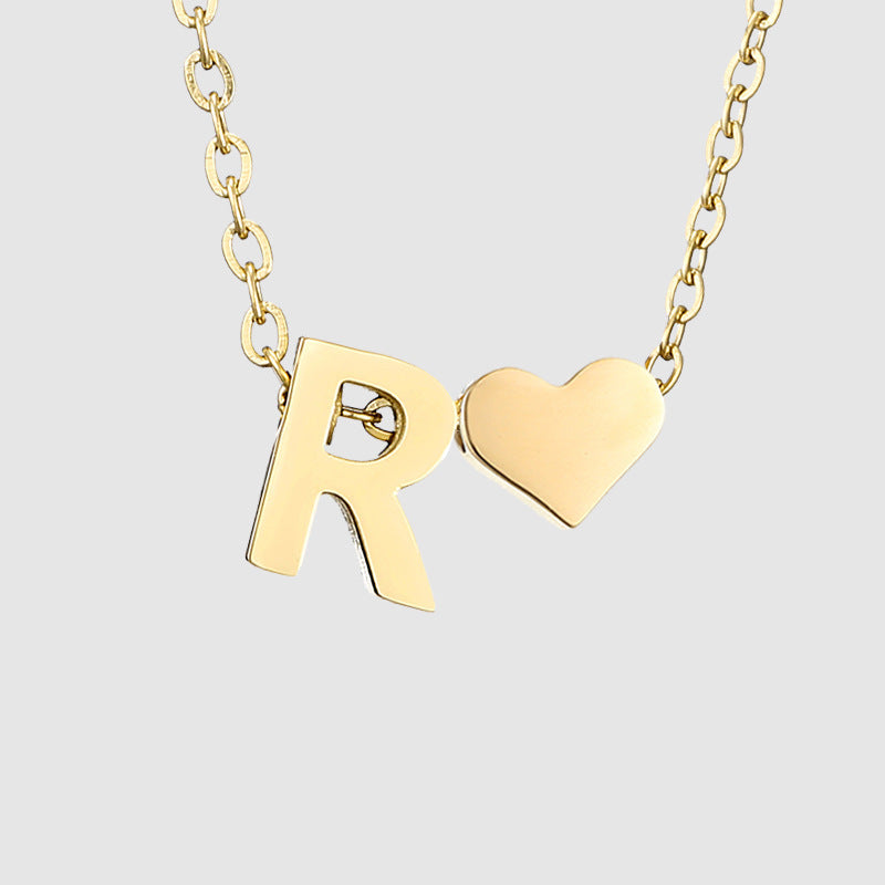 Simple Heart-shaped Letter Pendant Women's Gold-plated Necklace Clavicle Chain