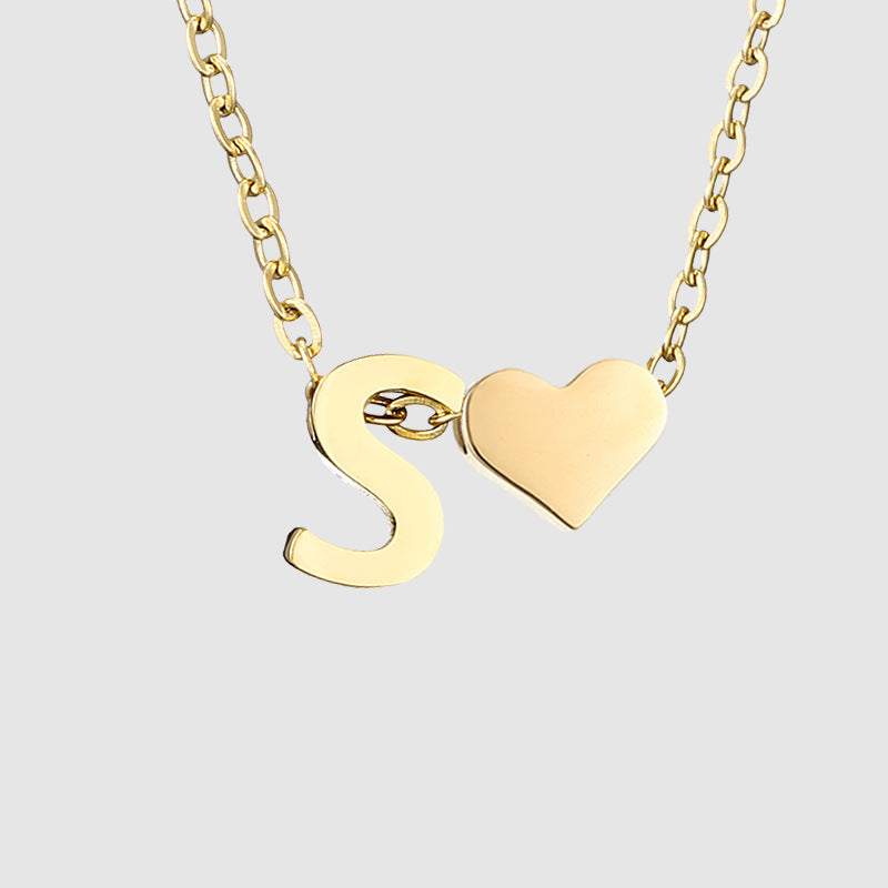 Simple Heart-shaped Letter Pendant Women's Gold-plated Necklace Clavicle Chain